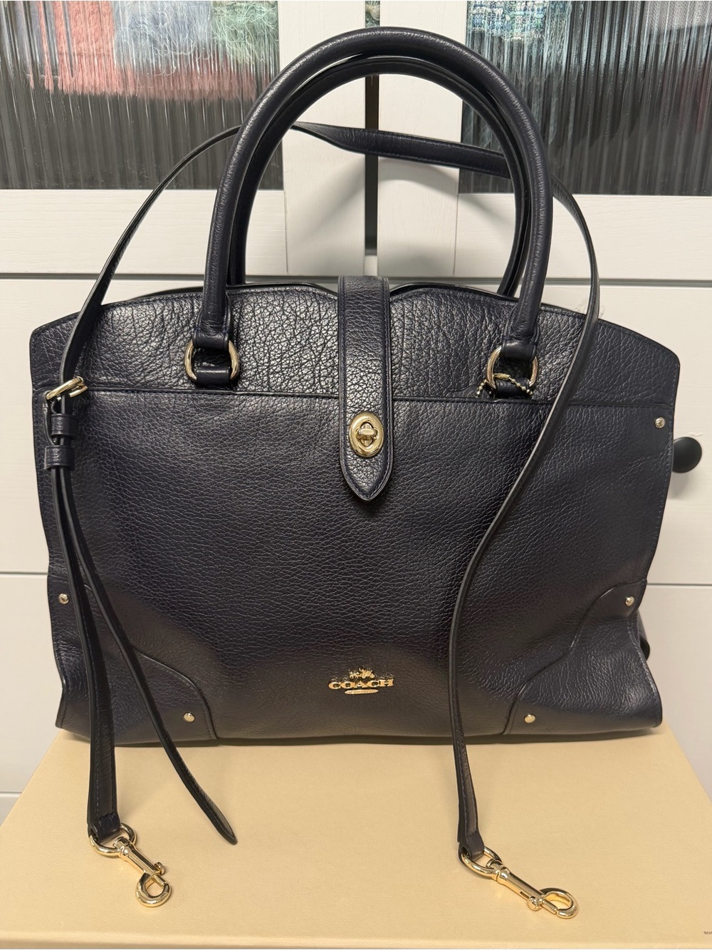 Coach Mercer satchel 24 leather handbag in black color